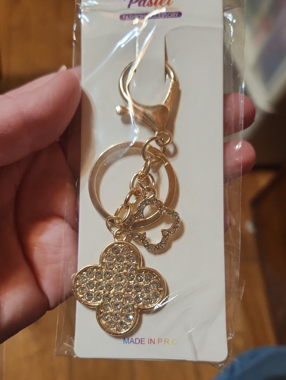 Pastels Gold Sparkling Clover Key Charm